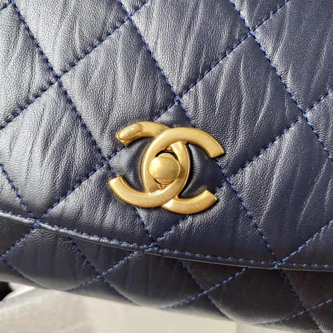 Chanel AS2478 Flap CC Wrapped Bag with Top Handle Navy Blue