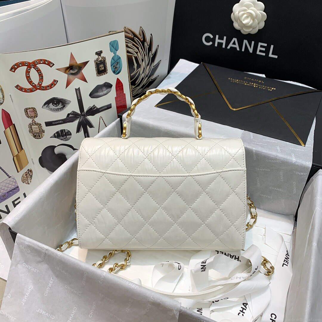 Chanel AS2478 Flap CC Wrapped Bag with Top Handle White