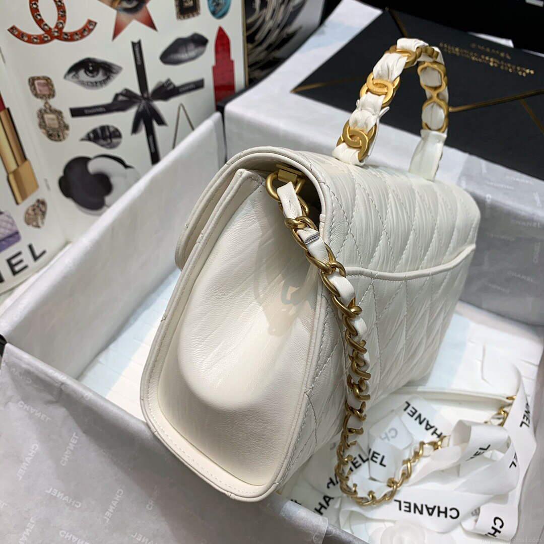 Chanel AS2478 Flap CC Wrapped Bag with Top Handle White
