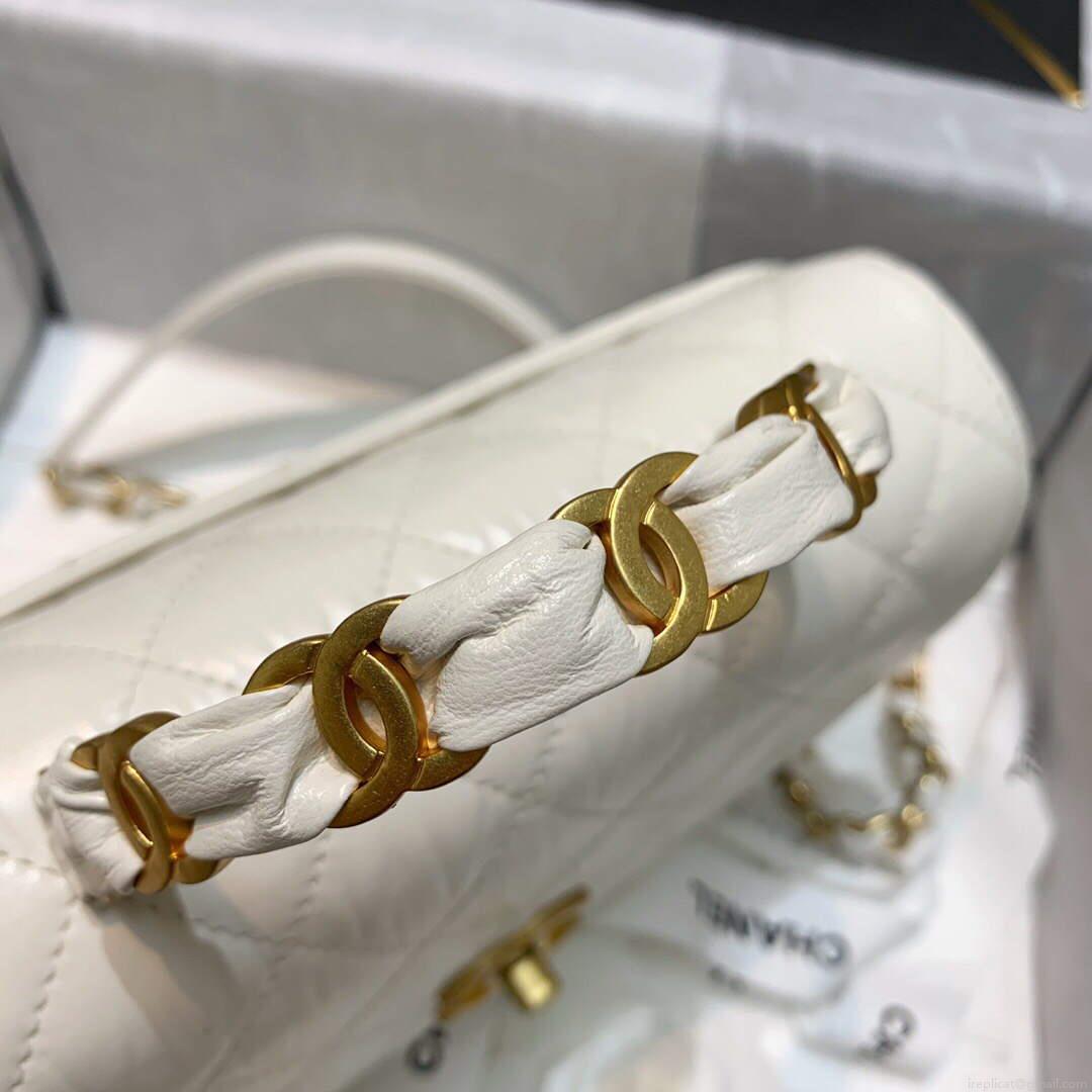 Chanel AS2478 Flap CC Wrapped Bag with Top Handle White