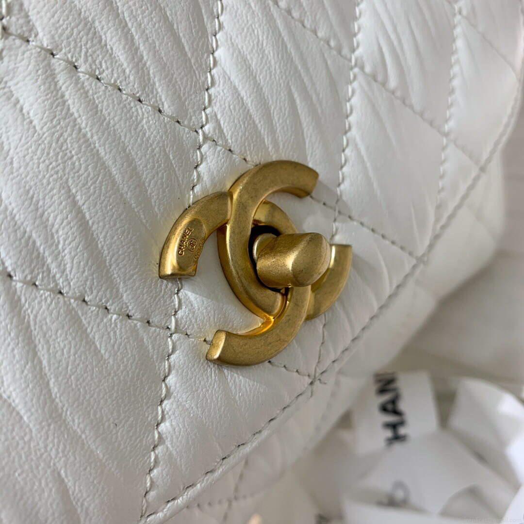 Chanel AS2478 Flap CC Wrapped Bag with Top Handle White
