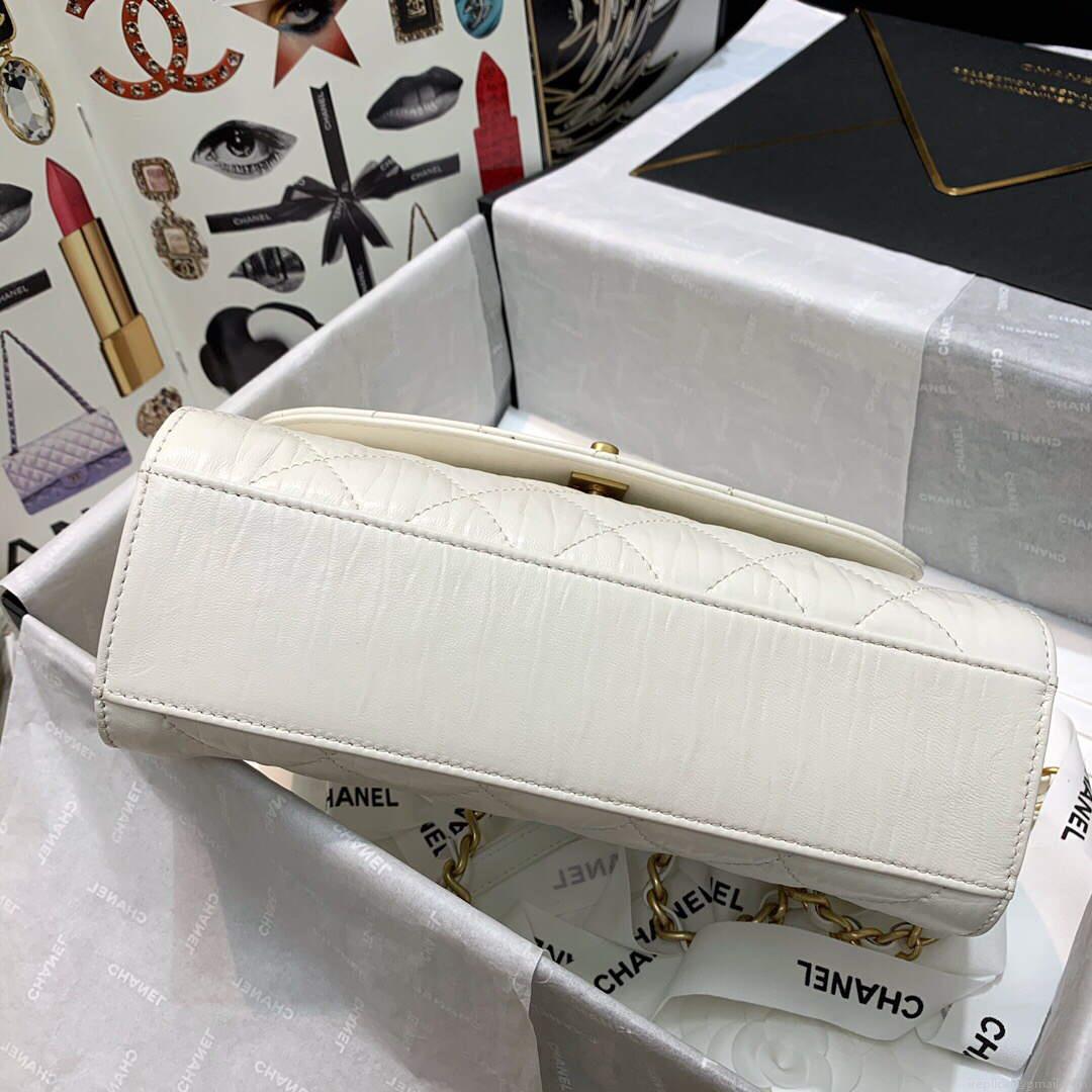 Chanel AS2478 Flap CC Wrapped Bag with Top Handle White