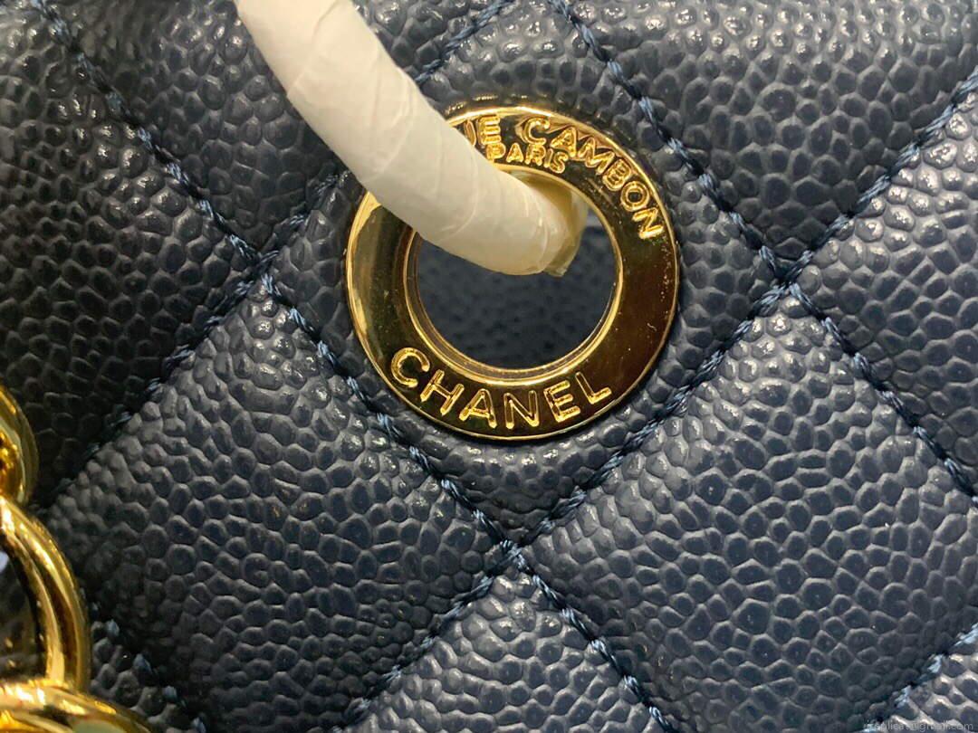 Chanel A50995 Matelasse GST Chain Tote bag caviar Calfskin leather Navy Blue Gold