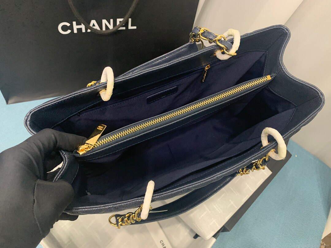 Chanel A50995 Matelasse GST Chain Tote bag caviar Calfskin leather Navy Blue Gold