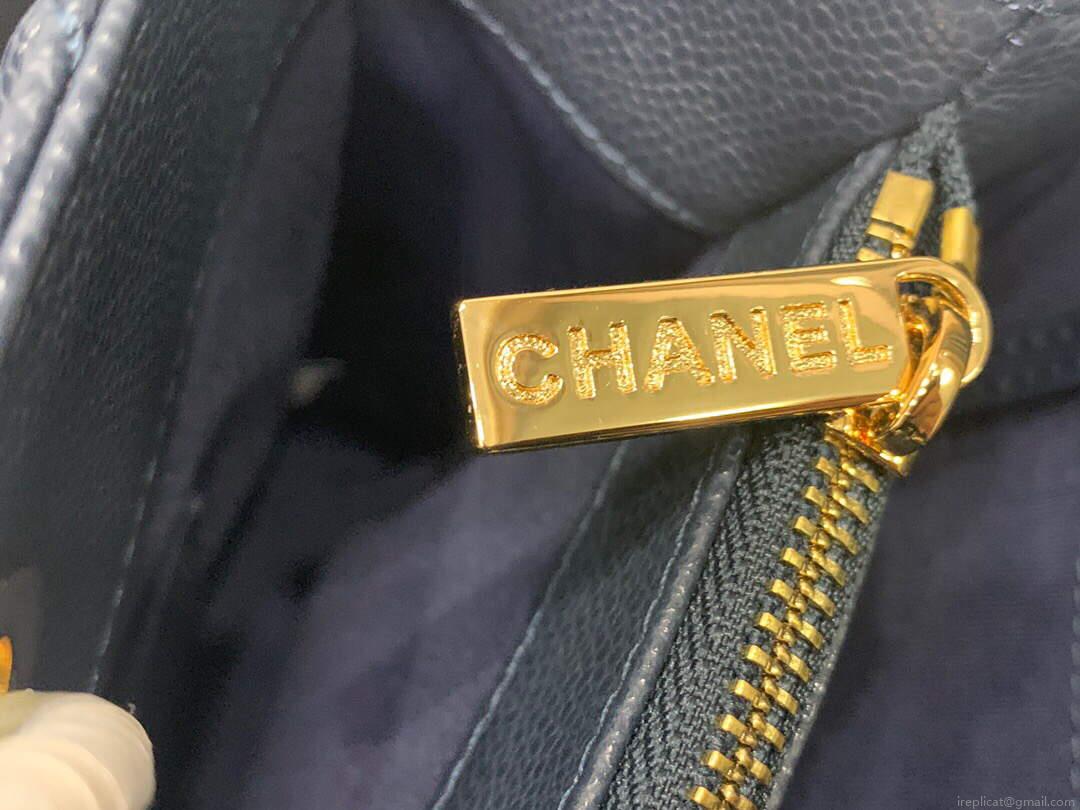 Chanel A50995 Matelasse GST Chain Tote bag caviar Calfskin leather Navy Blue Gold