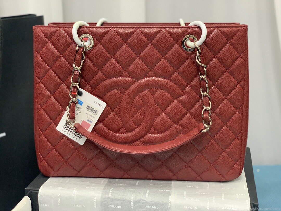 Chanel A50995 Matelasse GST Chain Tote bag caviar Calfskin leather Wine Red Silver