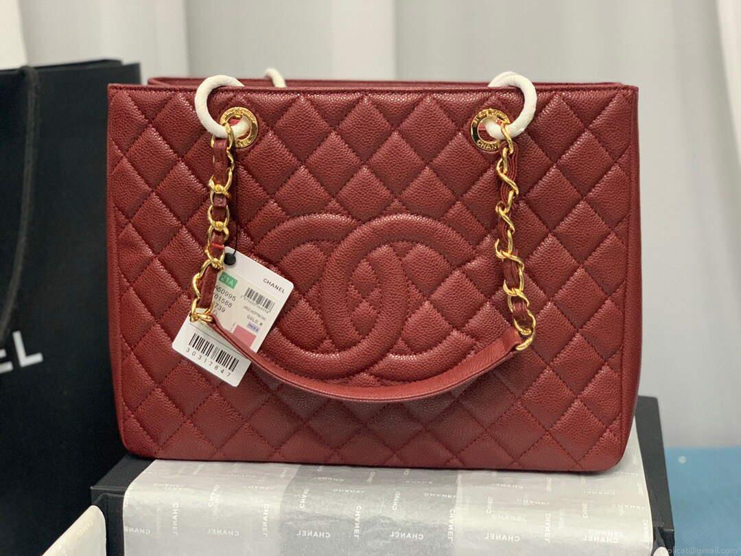 Chanel A50995 Matelasse GST Chain Tote bag caviar Calfskin leather Wine Red Gold