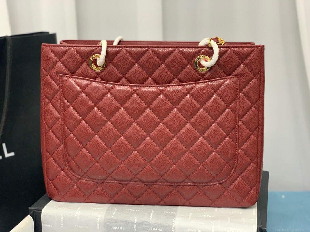 Chanel A50995 Matelasse GST Chain Tote bag caviar Calfskin leather Wine Red Gold