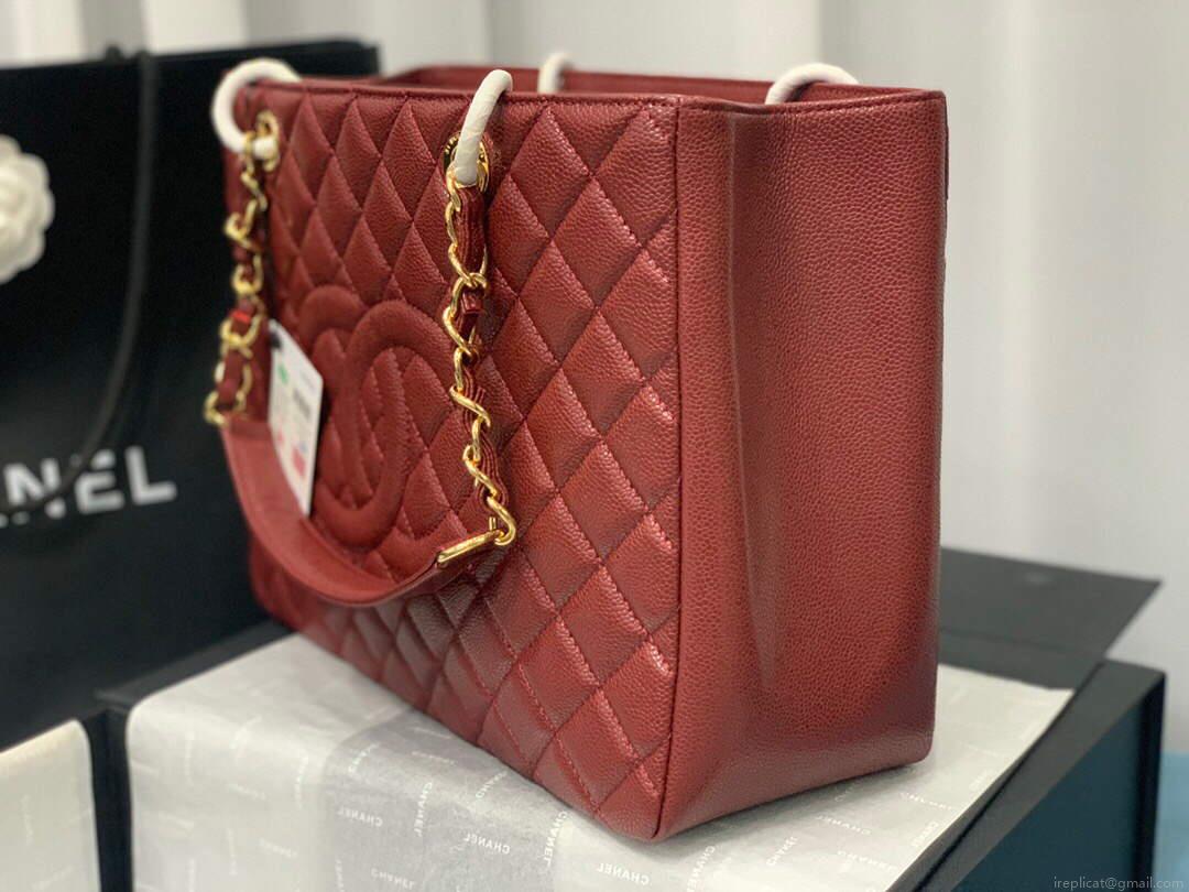 Chanel A50995 Matelasse GST Chain Tote bag caviar Calfskin leather Wine Red Gold