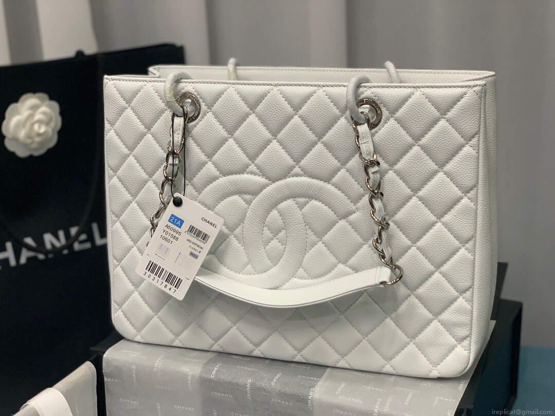 Chanel A50995 Matelasse GST Chain Tote bag caviar Calfskin leather White Silver