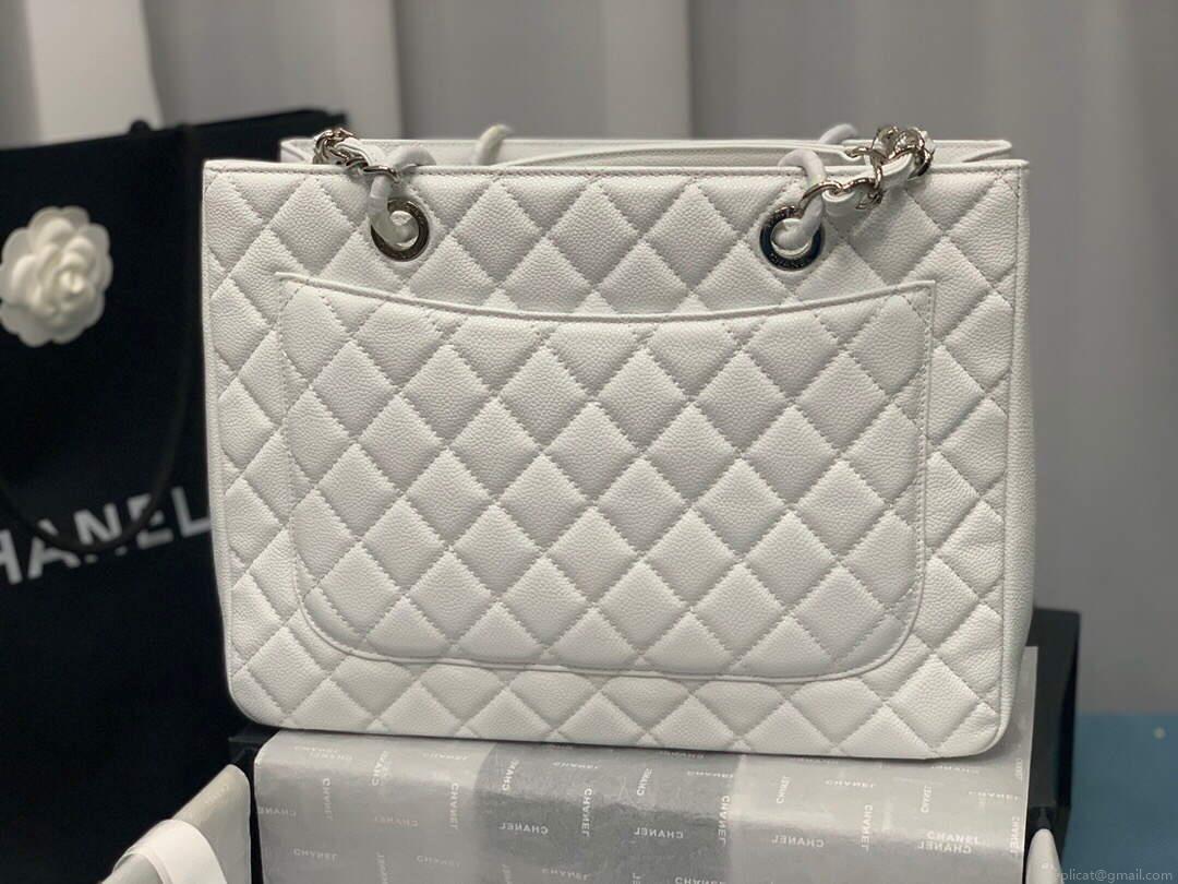 Chanel A50995 Matelasse GST Chain Tote bag caviar Calfskin leather White Silver