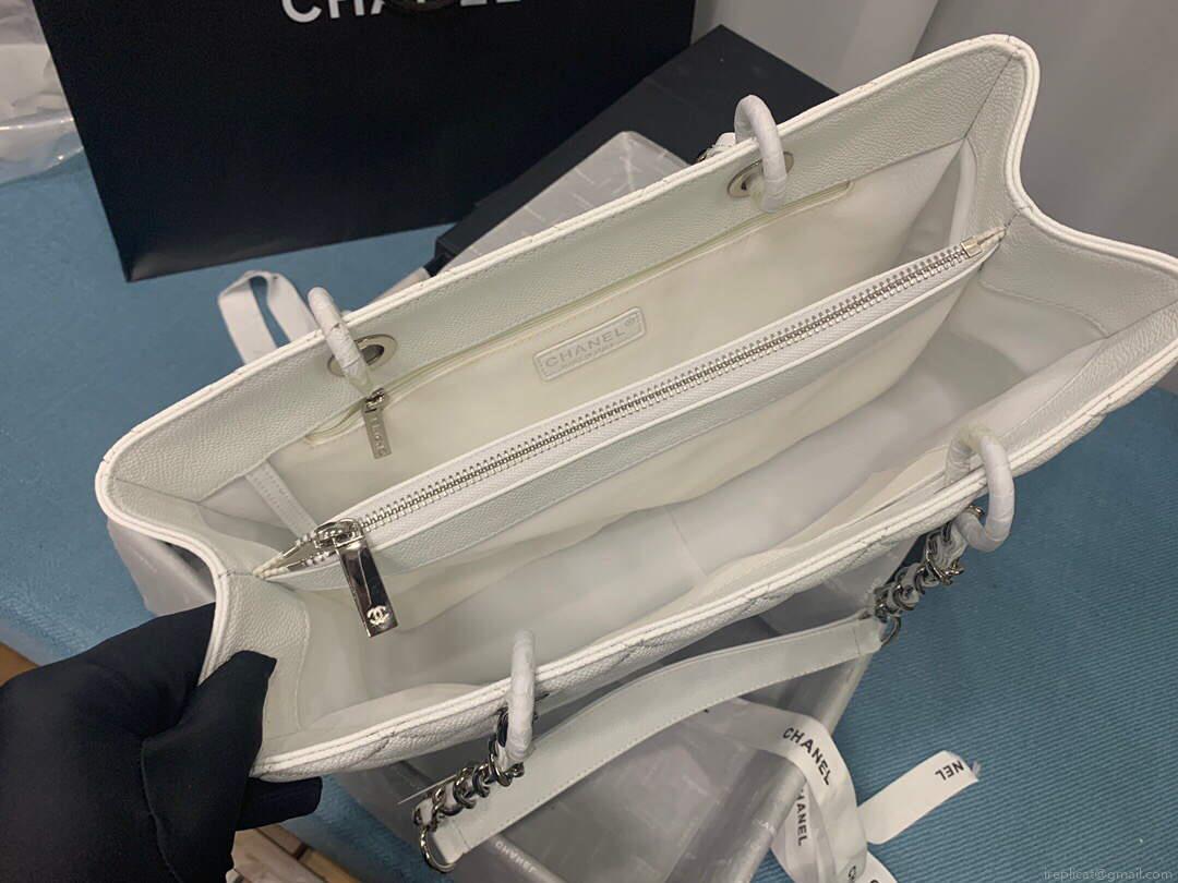 Chanel A50995 Matelasse GST Chain Tote bag caviar Calfskin leather White Silver