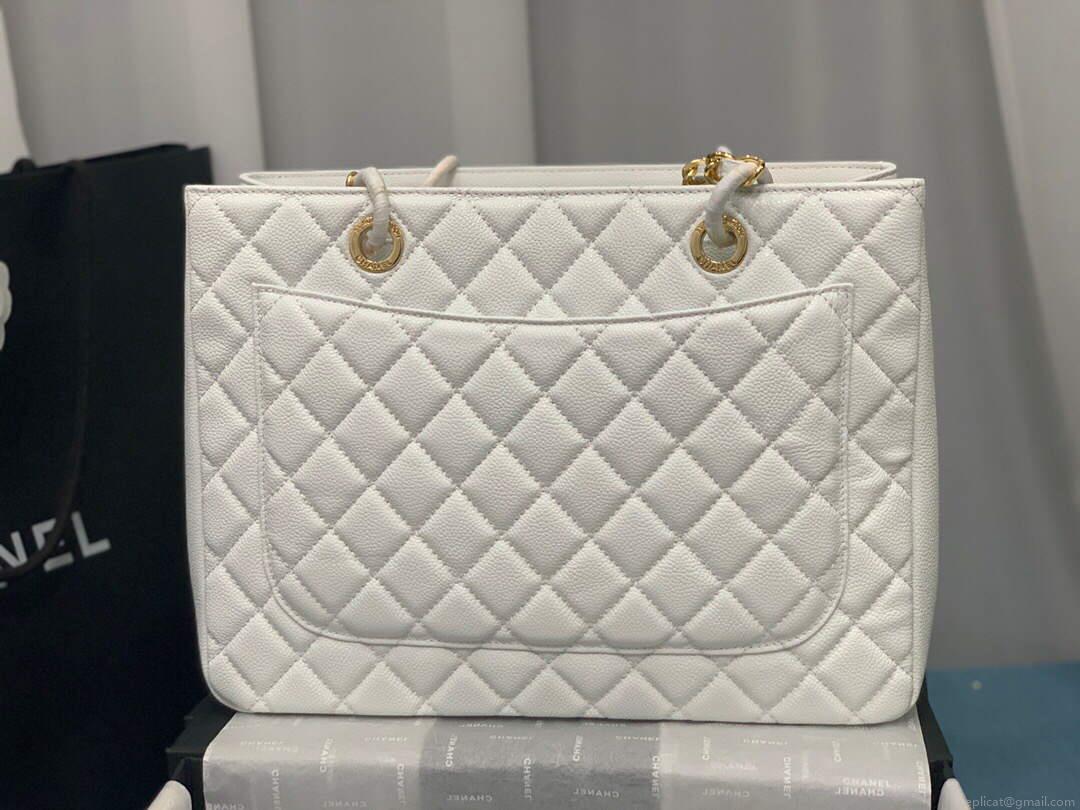 Chanel A50995 Matelasse GST Chain Tote bag caviar Calfskin leather White Gold