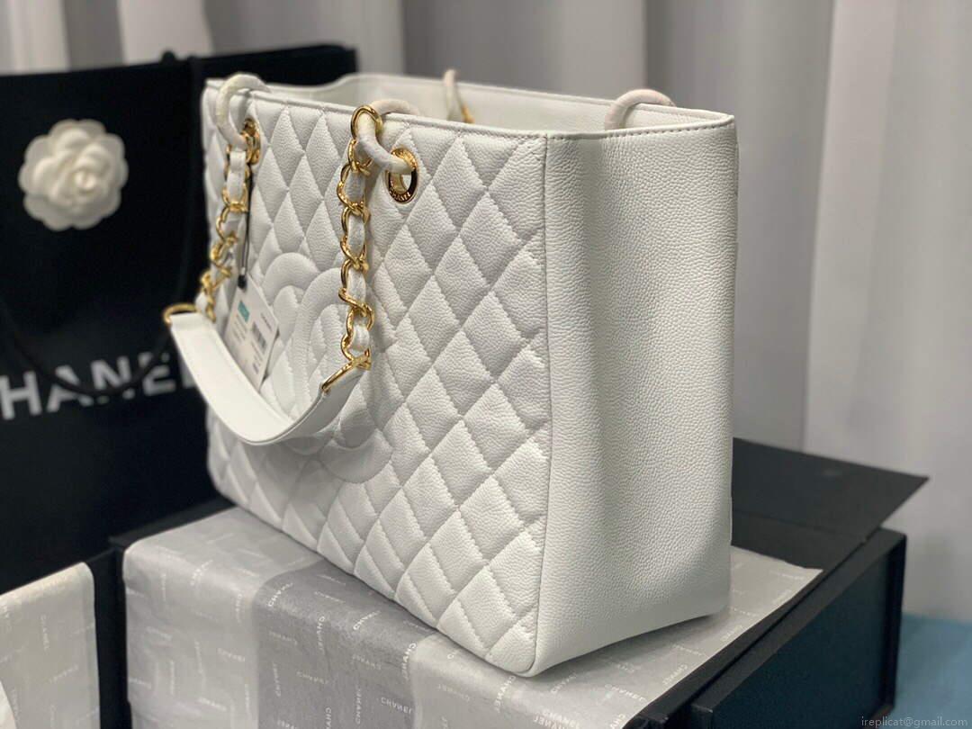 Chanel A50995 Matelasse GST Chain Tote bag caviar Calfskin leather White Gold
