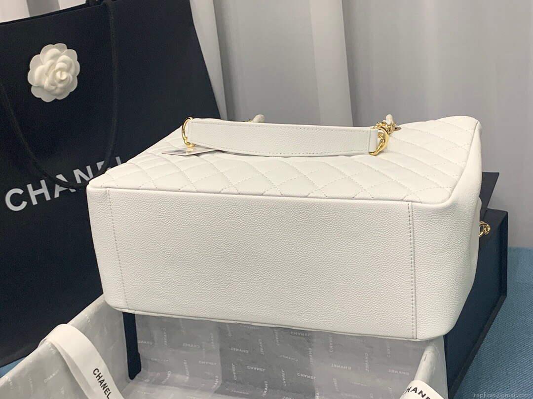 Chanel A50995 Matelasse GST Chain Tote bag caviar Calfskin leather White Gold