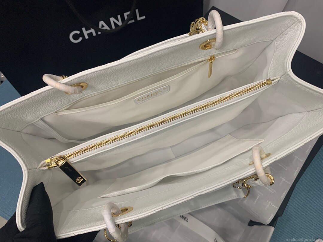 Chanel A50995 Matelasse GST Chain Tote bag caviar Calfskin leather White Gold