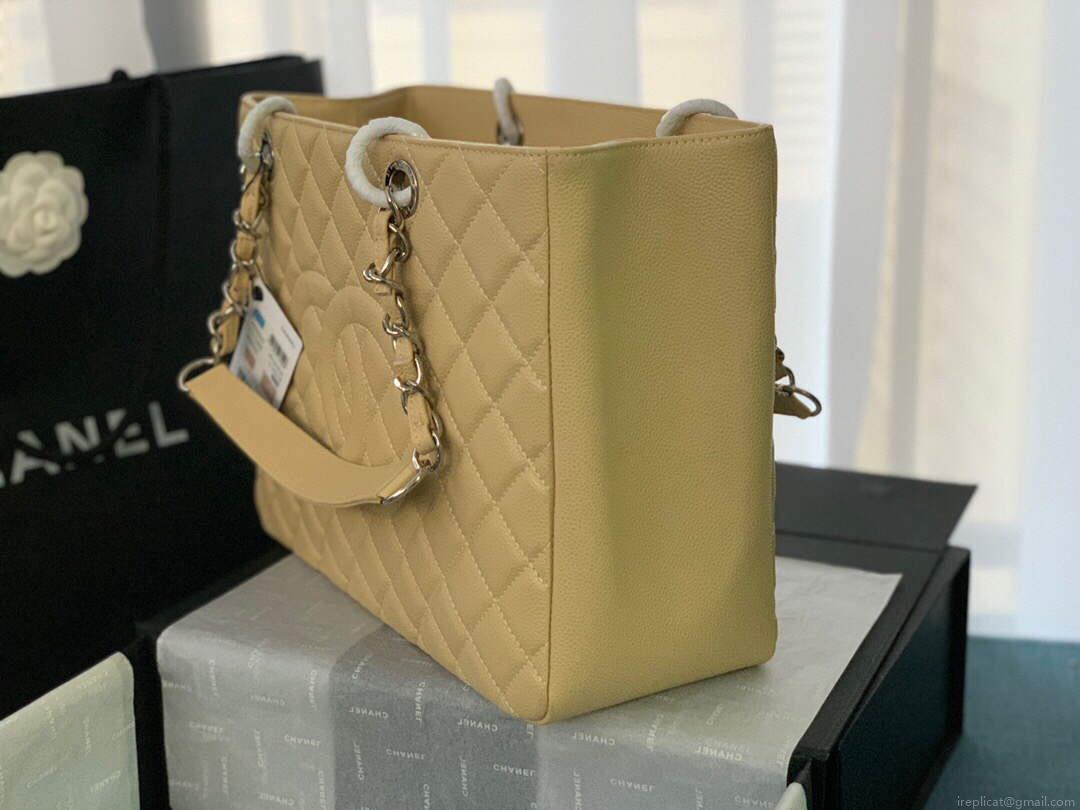 Chanel A50995 Matelasse GST Chain Tote bag caviar Calfskin leather Yellow Silver