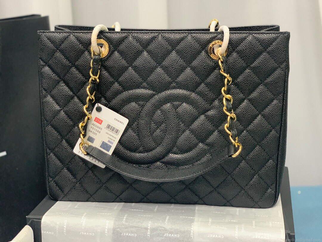 Chanel A50995 Matelasse GST Chain Tote bag caviar Calfskin leather Black Gold