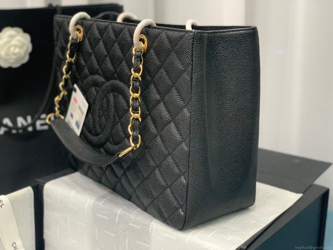 Chanel A50995 Matelasse GST Chain Tote bag caviar Calfskin leather Black Gold