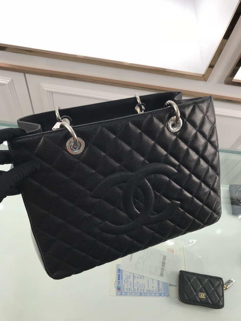 Chanel A50995 Matelasse GST Chain Tote bag caviar Calfskin leather Black Silver