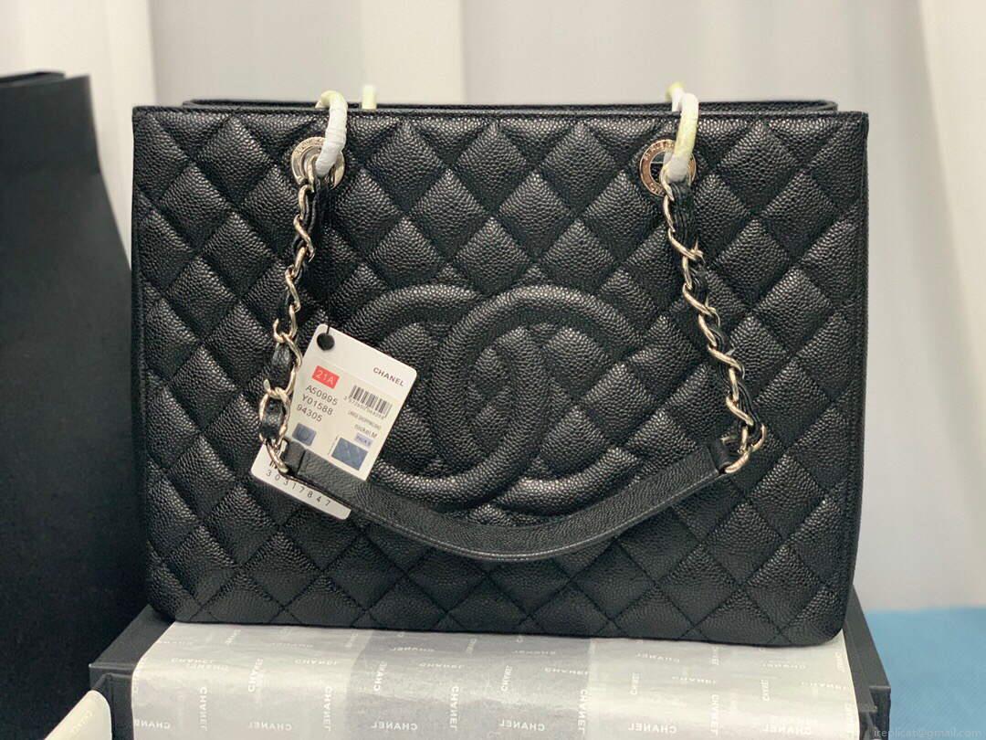 Chanel A50995 Matelasse GST Chain Tote bag caviar Calfskin leather Black Silver