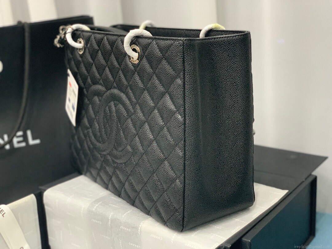 Chanel A50995 Matelasse GST Chain Tote bag caviar Calfskin leather Black Silver