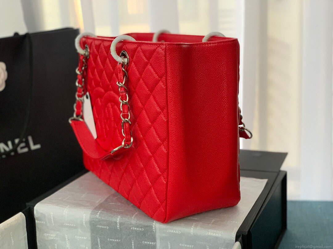 Chanel A50995 Matelasse GST Chain Tote bag caviar Calfskin leather Red Silver