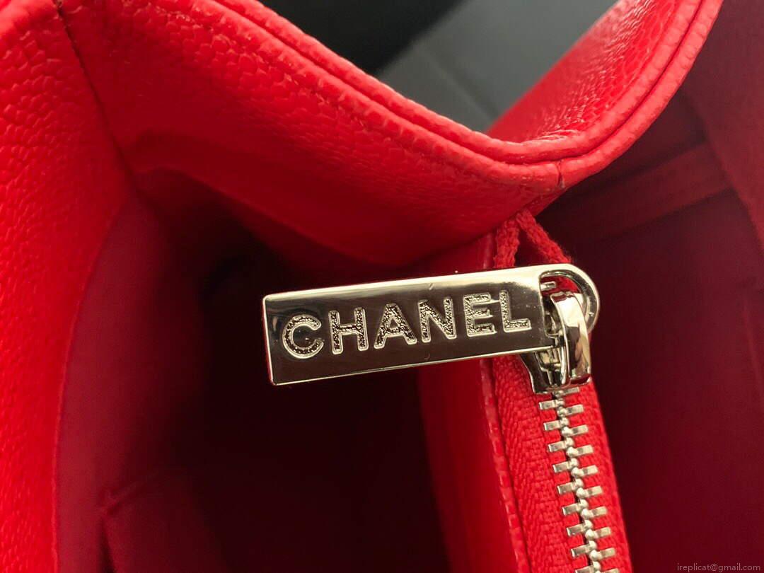 Chanel A50995 Matelasse GST Chain Tote bag caviar Calfskin leather Red Silver
