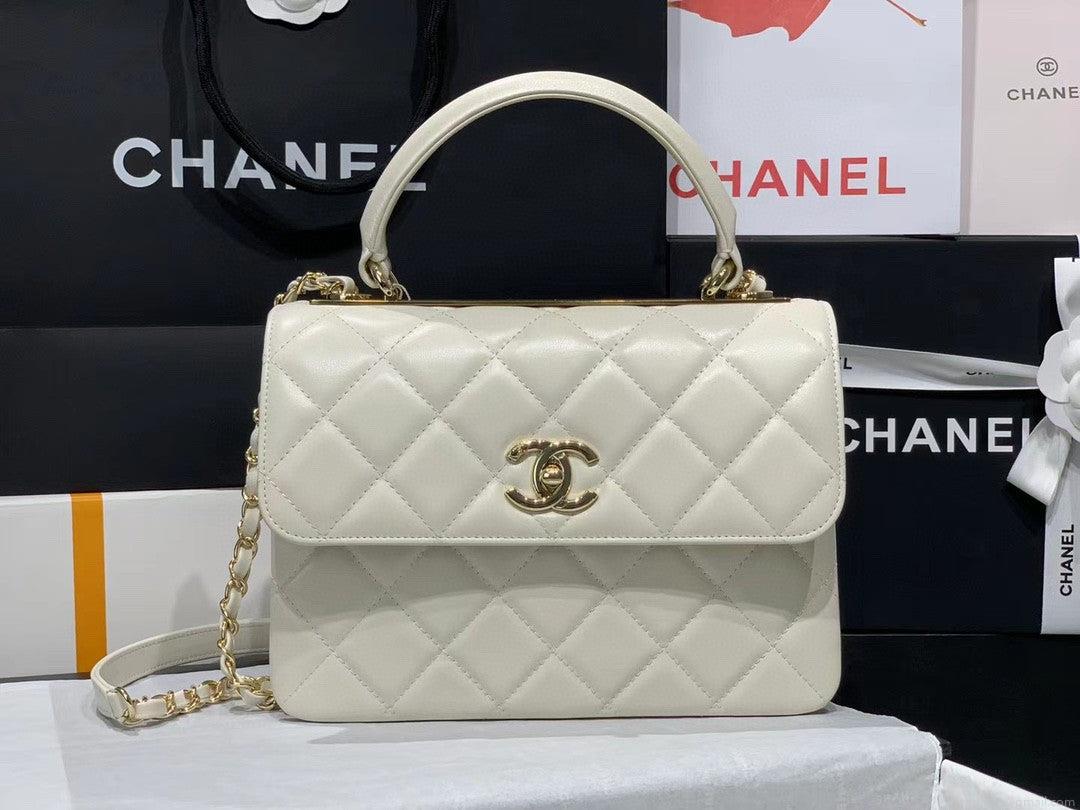 Chanel A92236 Small Trendy CC Flap Bag With Top Handle Lambskin bag White Gold