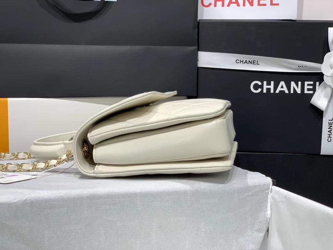 Chanel A92236 Small Trendy CC Flap Bag With Top Handle Lambskin bag White Gold