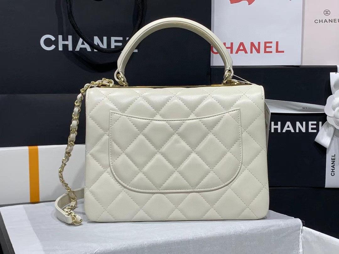 Chanel A92236 Small Trendy CC Flap Bag With Top Handle Lambskin bag White Gold