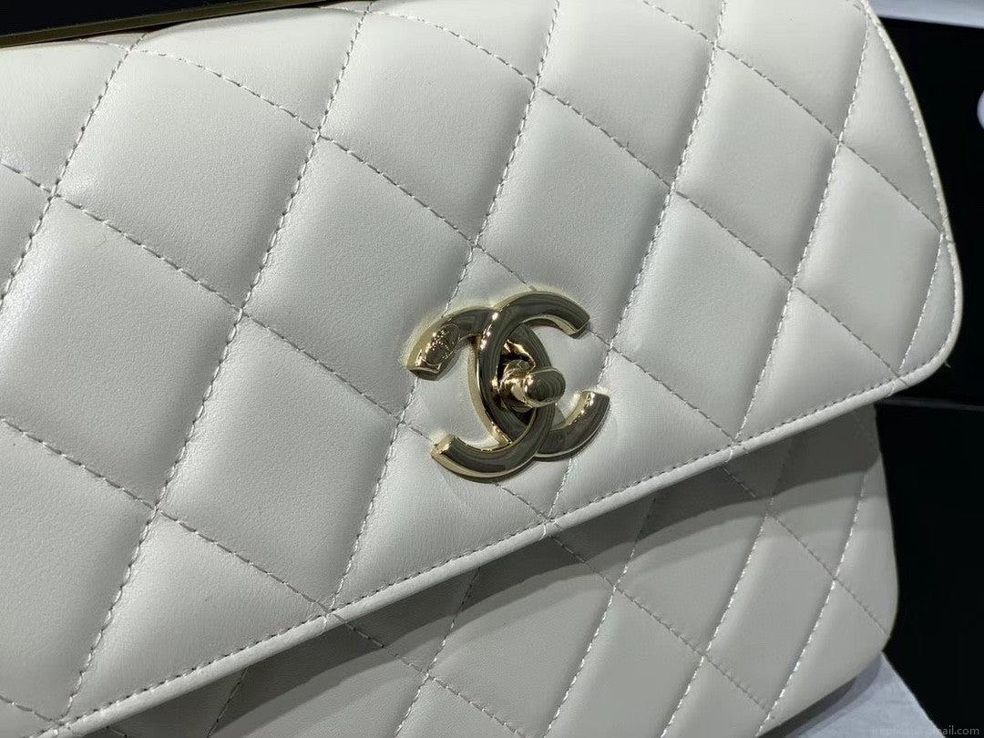 Chanel A92236 Small Trendy CC Flap Bag With Top Handle Lambskin bag White Gold