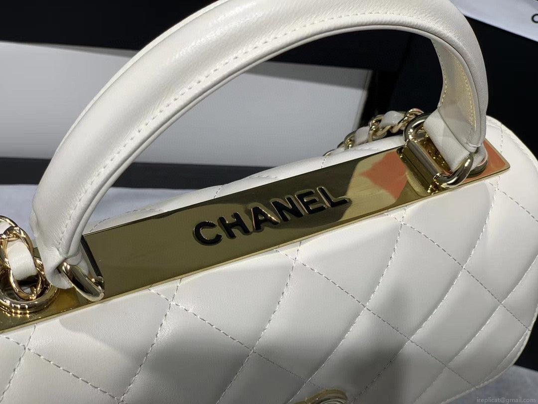 Chanel A92236 Small Trendy CC Flap Bag With Top Handle Lambskin bag White Gold