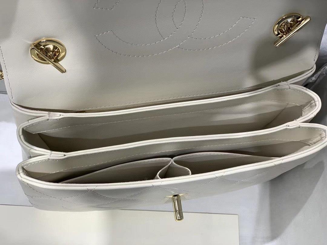 Chanel A92236 Small Trendy CC Flap Bag With Top Handle Lambskin bag White Gold