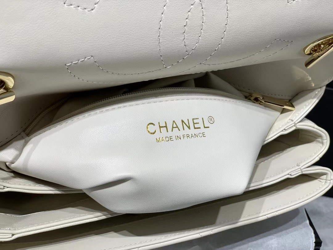 Chanel A92236 Small Trendy CC Flap Bag With Top Handle Lambskin bag White Gold