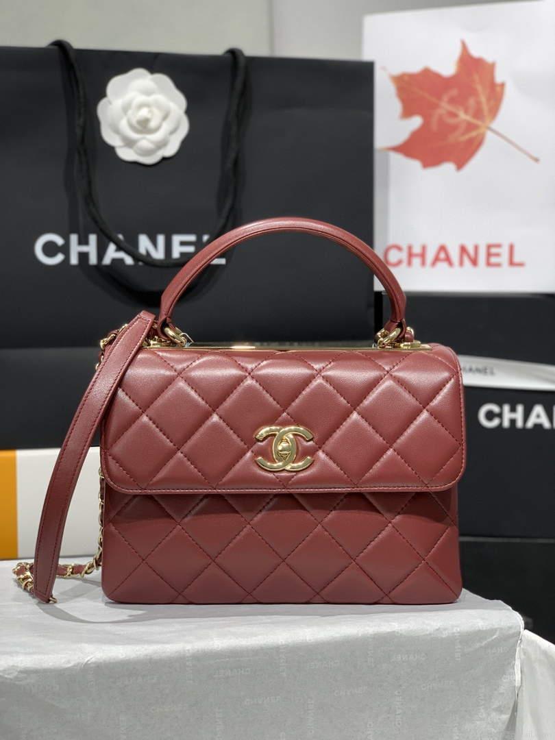 Chanel A92236 Small Trendy CC Flap Bag With Top Handle Lambskin bag Wine Red Gold