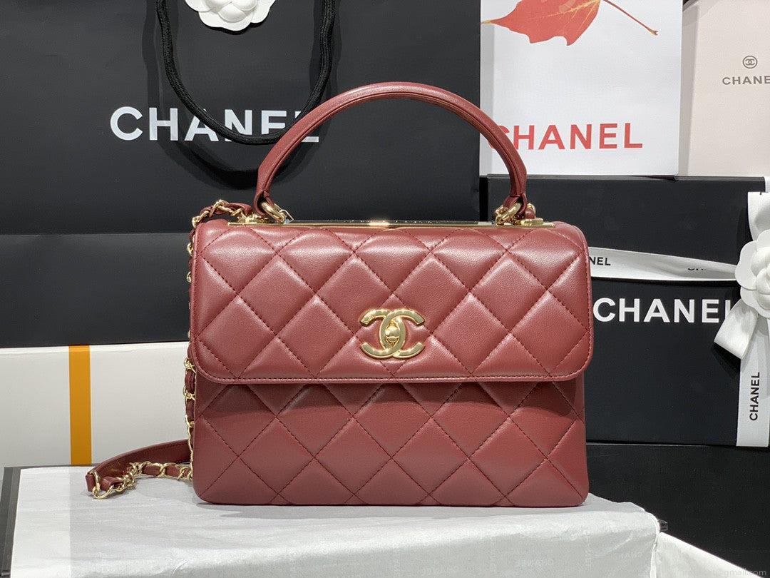 Chanel A92236 Small Trendy CC Flap Bag With Top Handle Lambskin bag Wine Red Gold