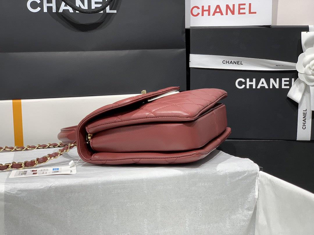 Chanel A92236 Small Trendy CC Flap Bag With Top Handle Lambskin bag Wine Red Gold