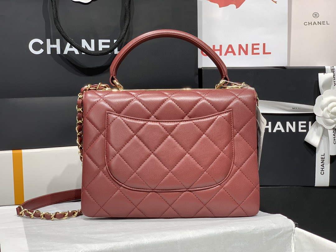 Chanel A92236 Small Trendy CC Flap Bag With Top Handle Lambskin bag Wine Red Gold