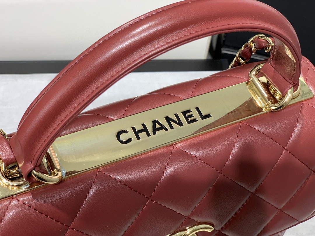 Chanel A92236 Small Trendy CC Flap Bag With Top Handle Lambskin bag Wine Red Gold