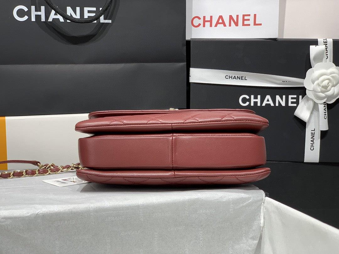 Chanel A92236 Small Trendy CC Flap Bag With Top Handle Lambskin bag Wine Red Gold