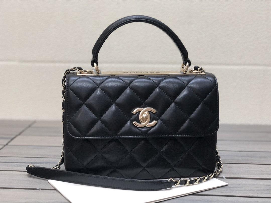 Chanel A92236 Small Trendy CC Flap Bag With Top Handle Lambskin bag Black Gold