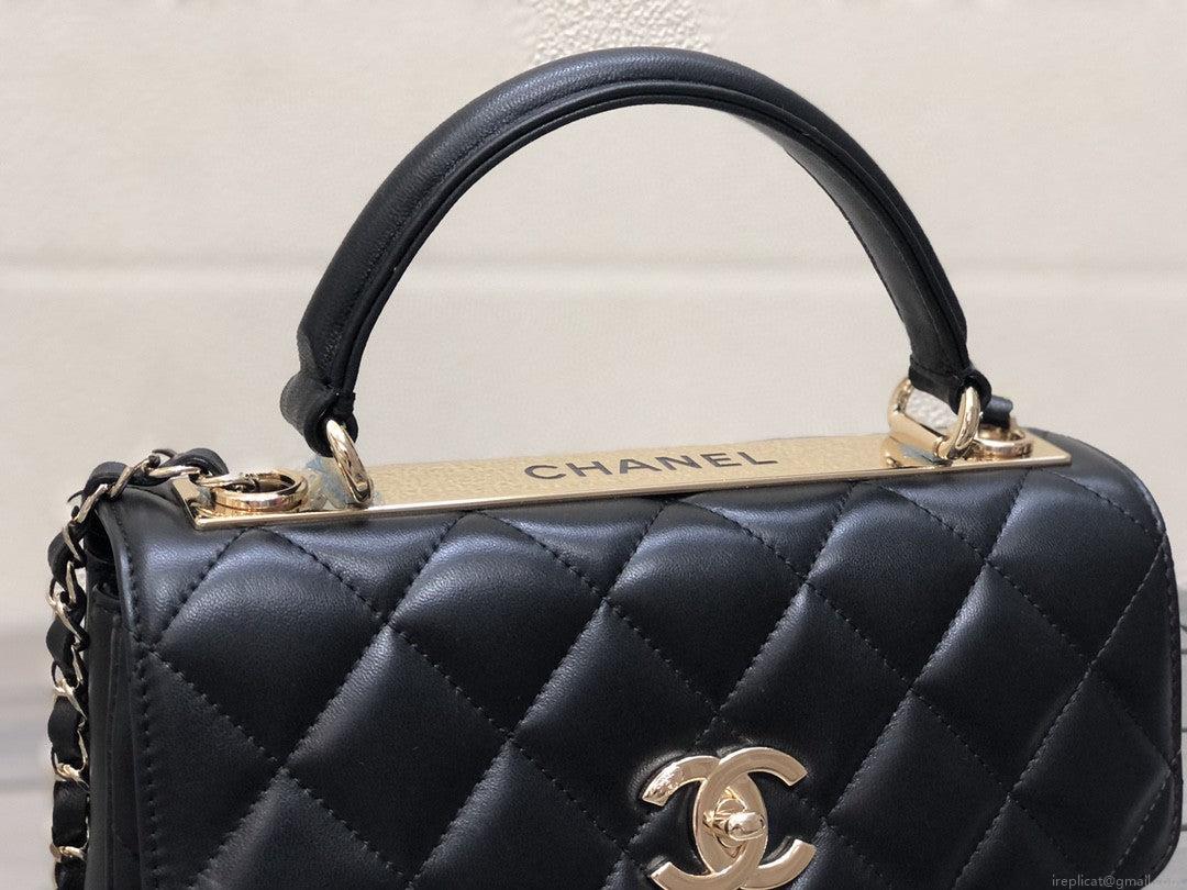Chanel A92236 Small Trendy CC Flap Bag With Top Handle Lambskin bag Black Gold