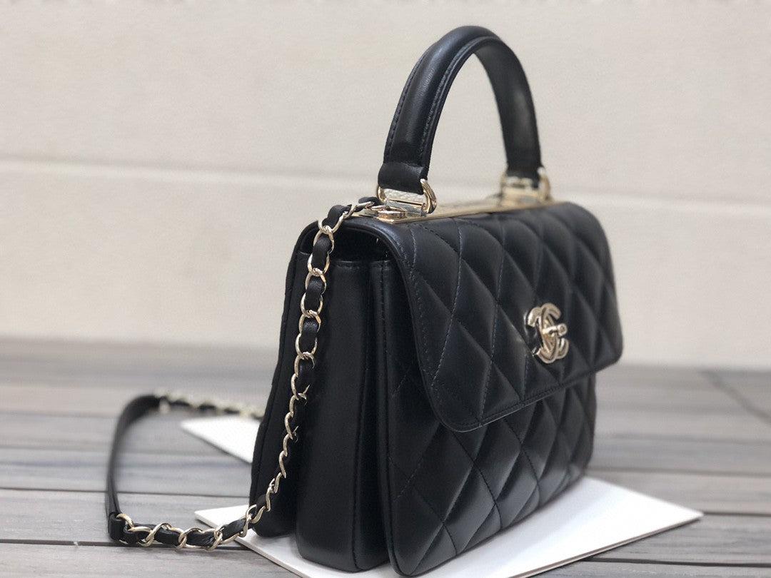 Chanel A92236 Small Trendy CC Flap Bag With Top Handle Lambskin bag Black Gold