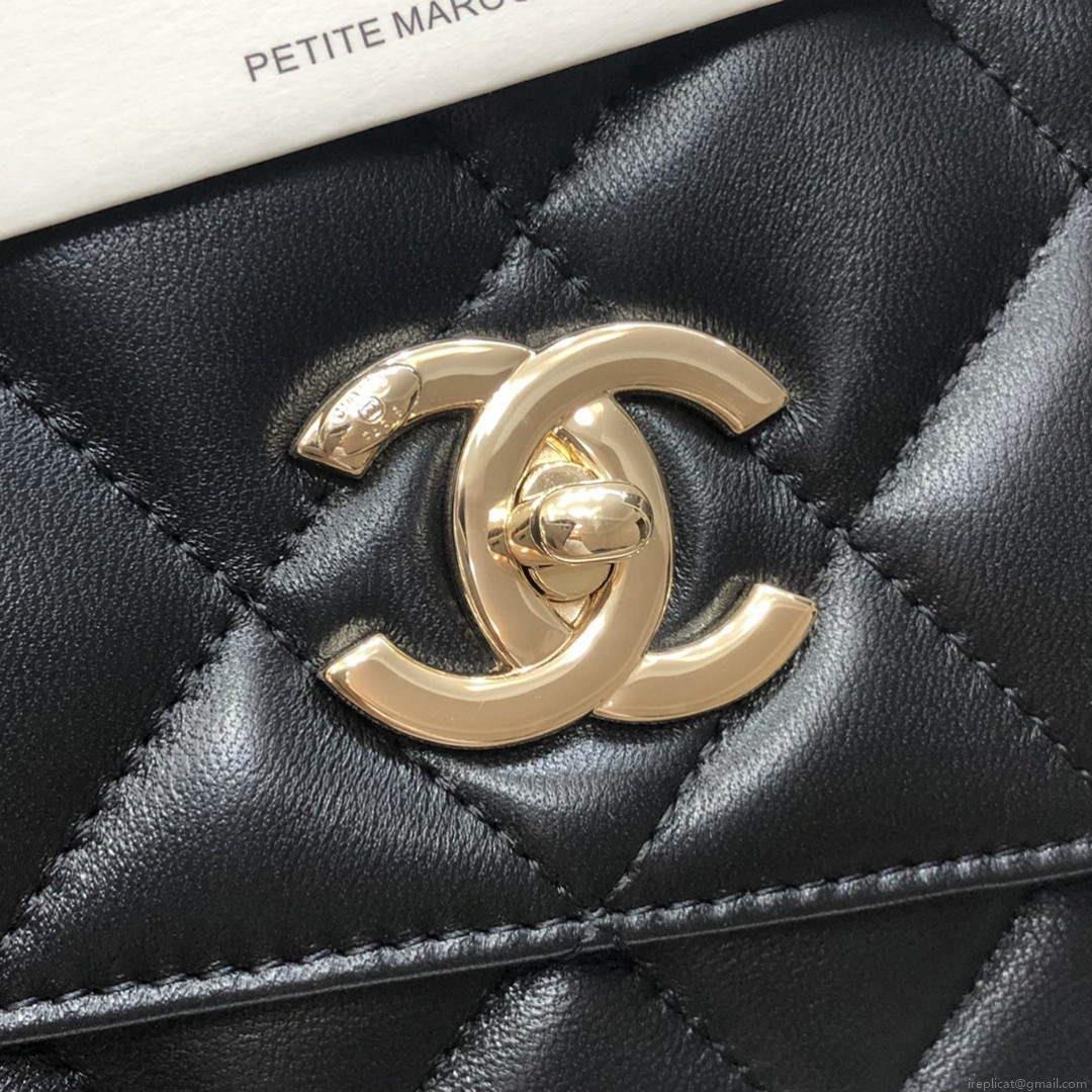 Chanel A92236 Small Trendy CC Flap Bag With Top Handle Lambskin bag Black Gold