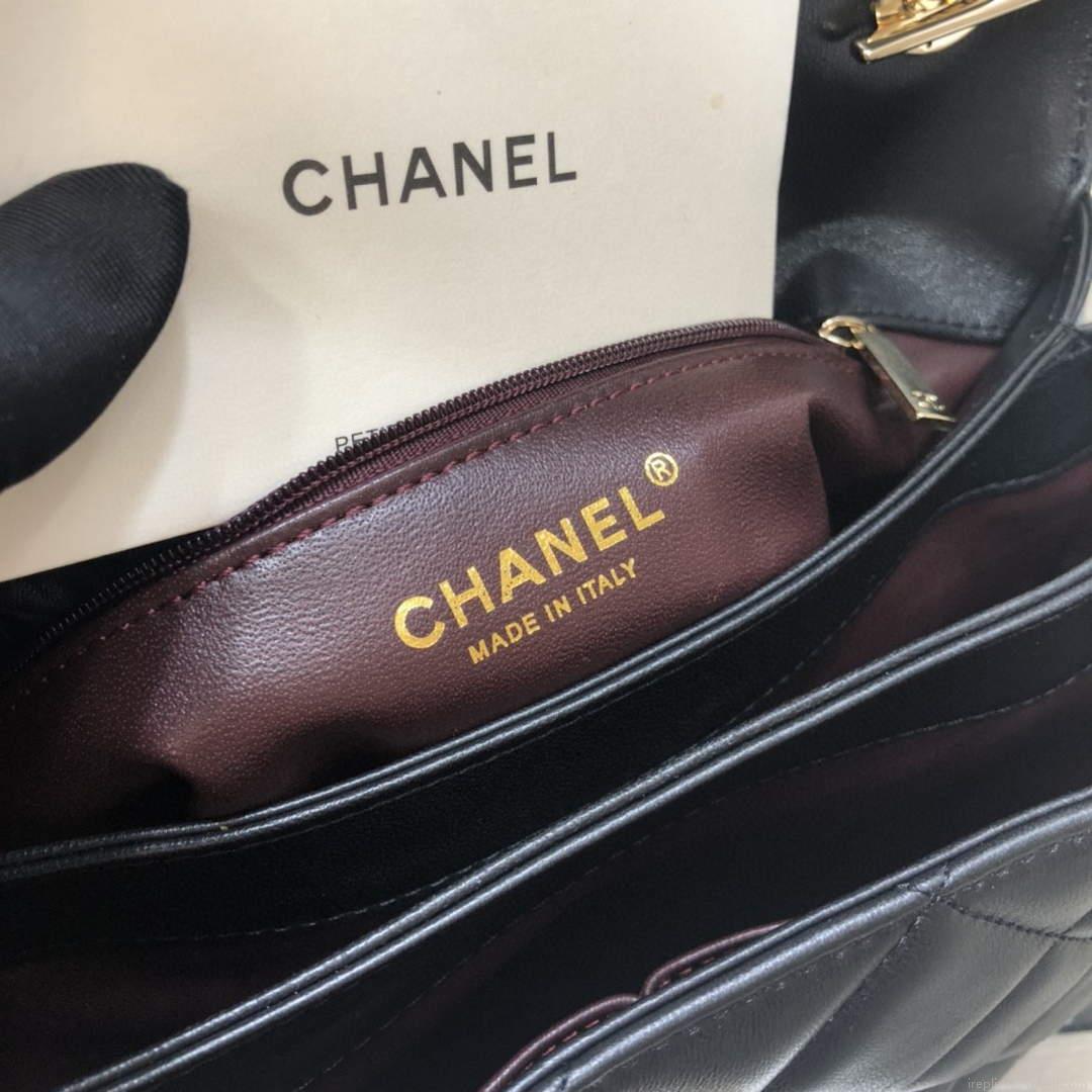 Chanel A92236 Small Trendy CC Flap Bag With Top Handle Lambskin bag Black Gold