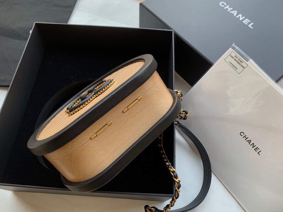 Chanel AS2928 Chanel Vanity Case Beech Wood Box Bag Calfskin gold