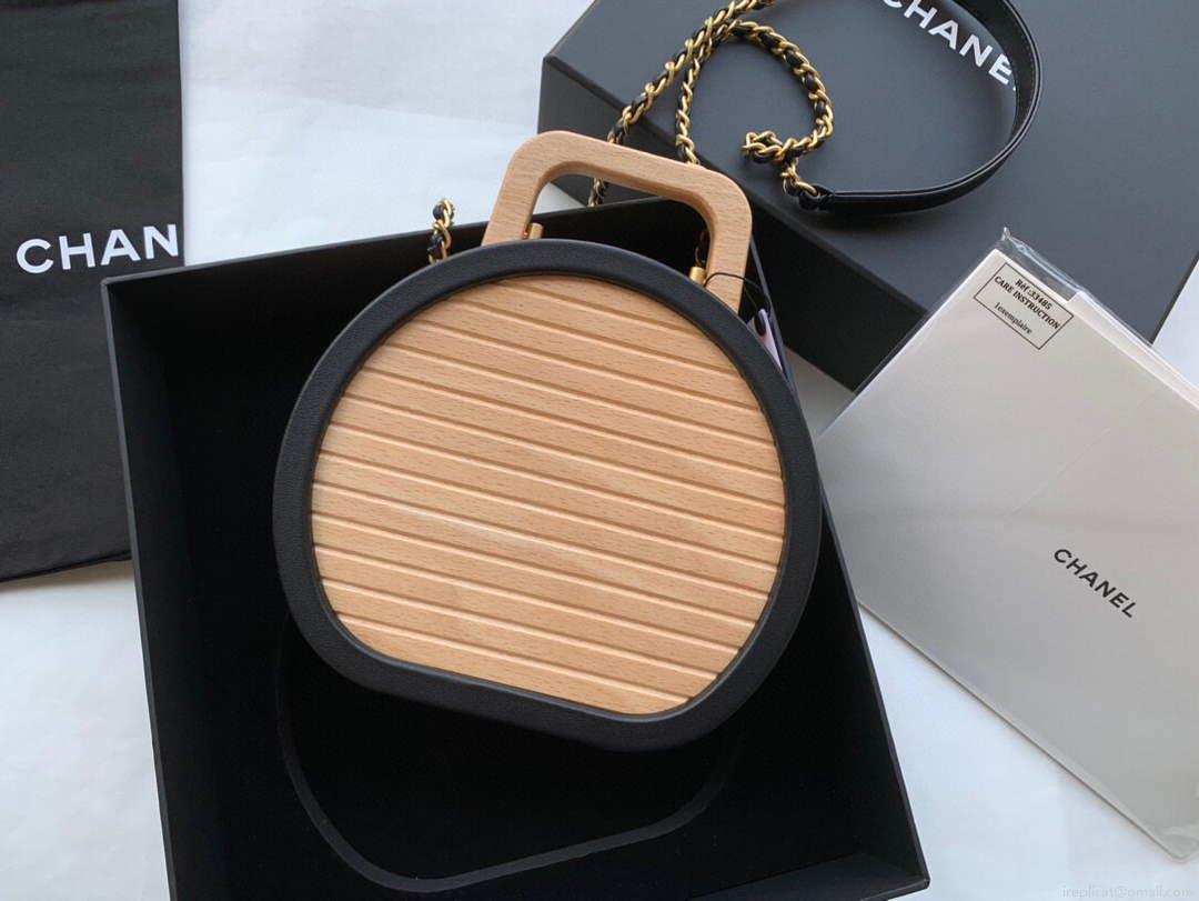 Chanel AS2928 Chanel Vanity Case Beech Wood Box Bag Calfskin gold