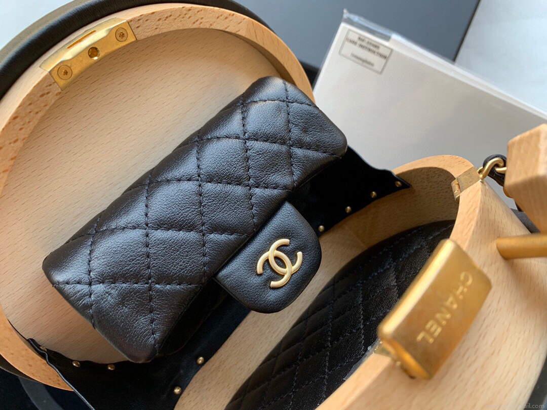 Chanel AS2928 Chanel Vanity Case Beech Wood Box Bag Calfskin gold