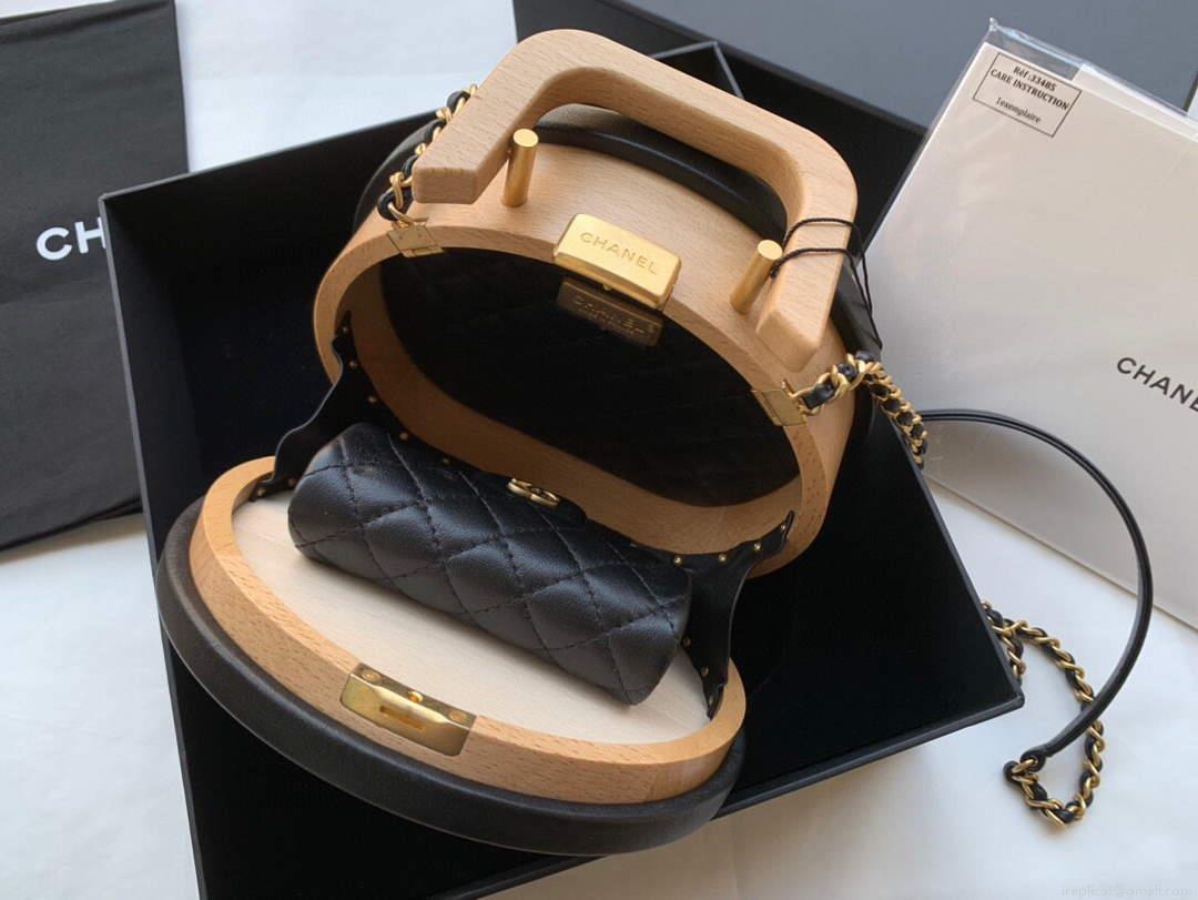 Chanel AS2928 Chanel Vanity Case Beech Wood Box Bag Calfskin gold